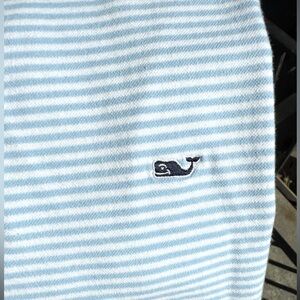 Vineyard Vines Men's Light Blue and White Striped Polo